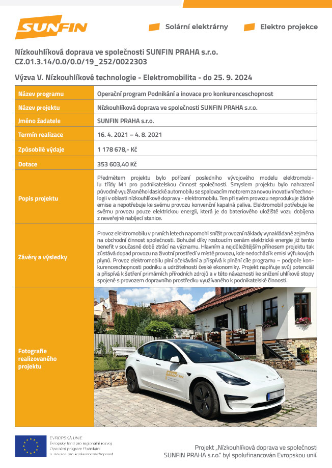 Projekt elektromobilita SUNFIN 2021